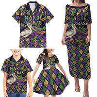 Mardi Gras Pelican Family Matching Puletasi and Hawaiian Shirt Let the Good Times Roll