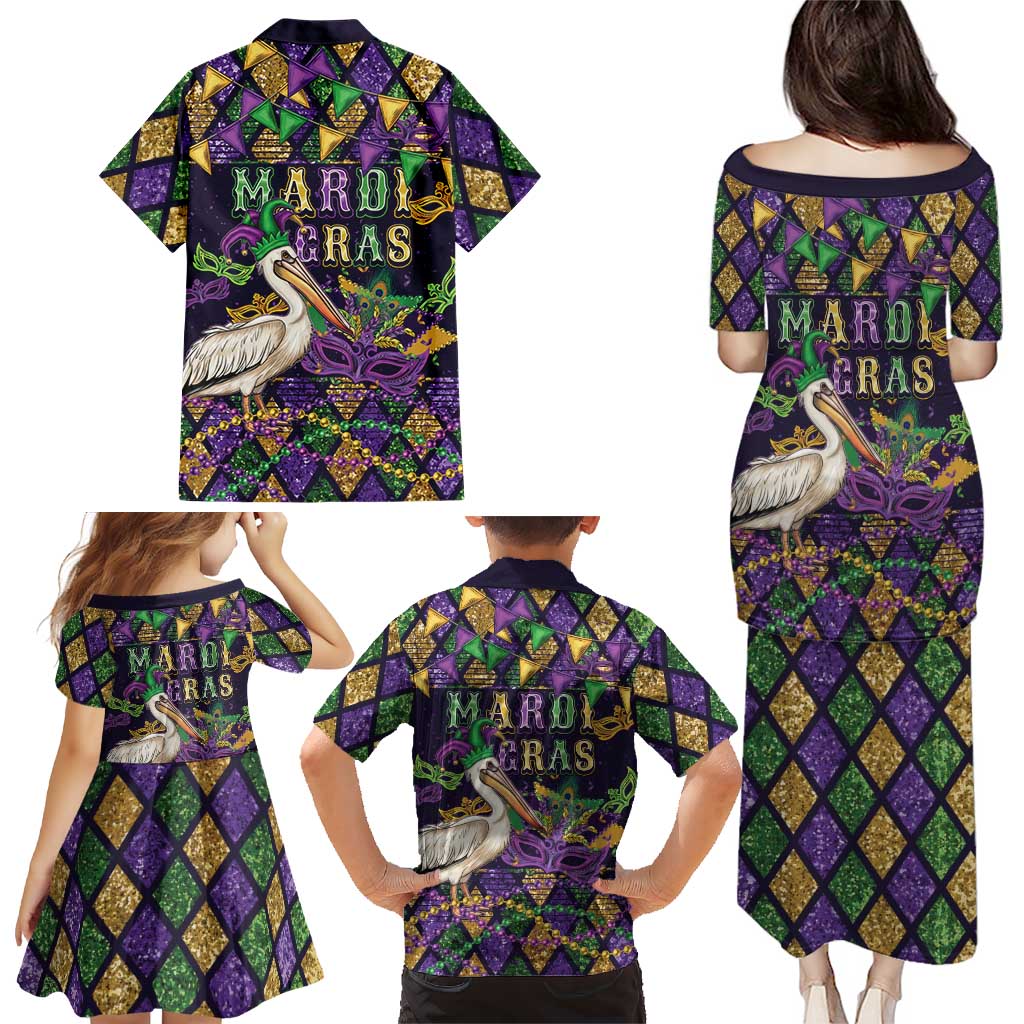 Mardi Gras Pelican Family Matching Puletasi and Hawaiian Shirt Let the Good Times Roll