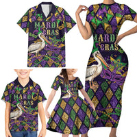 Mardi Gras Pelican Family Matching Short Sleeve Bodycon Dress and Hawaiian Shirt Let the Good Times Roll