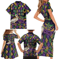 Mardi Gras Pelican Family Matching Short Sleeve Bodycon Dress and Hawaiian Shirt Let the Good Times Roll