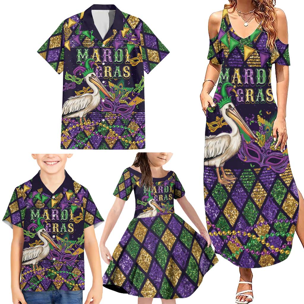 Mardi Gras Pelican Family Matching Summer Maxi Dress and Hawaiian Shirt Let the Good Times Roll