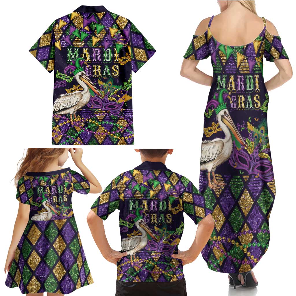Mardi Gras Pelican Family Matching Summer Maxi Dress and Hawaiian Shirt Let the Good Times Roll