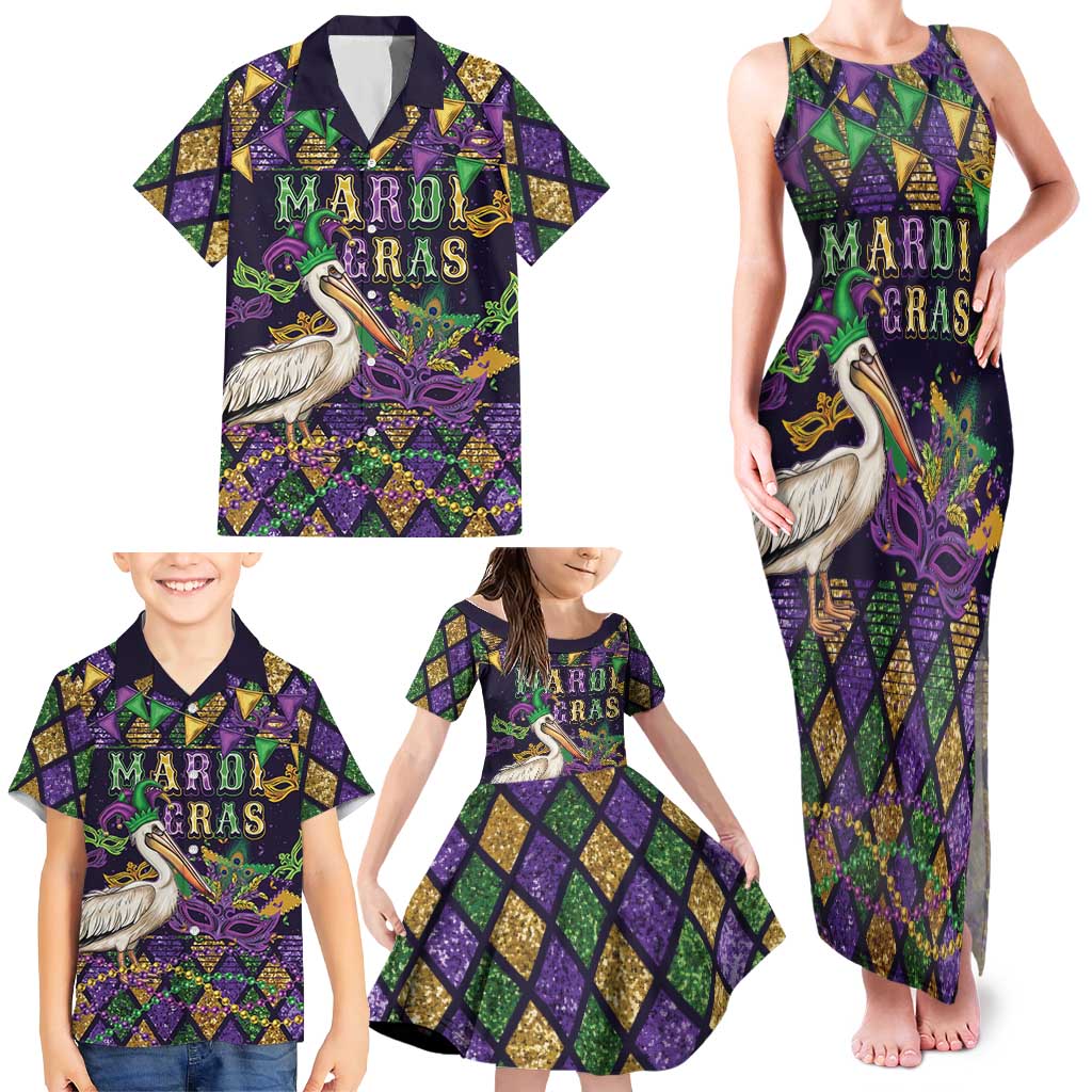 Mardi Gras Pelican Family Matching Tank Maxi Dress and Hawaiian Shirt Let the Good Times Roll