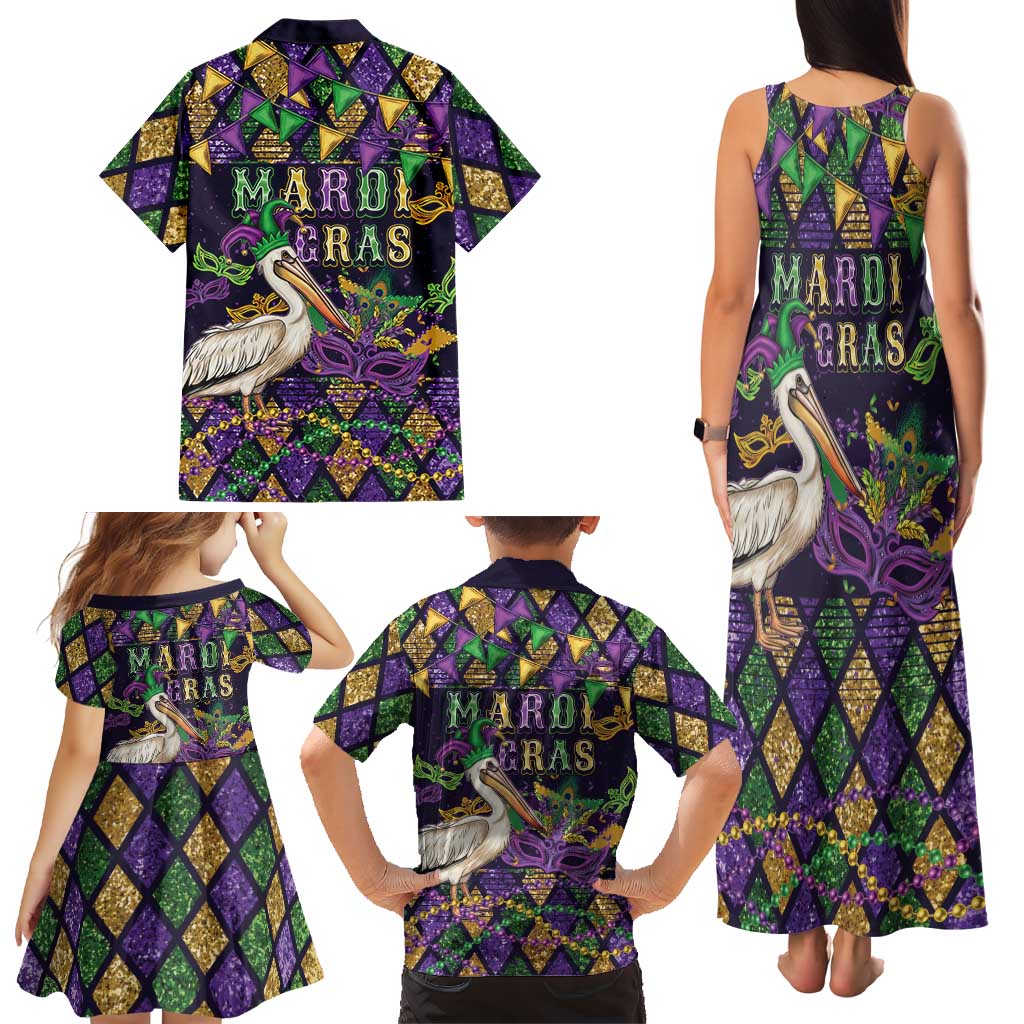 Mardi Gras Pelican Family Matching Tank Maxi Dress and Hawaiian Shirt Let the Good Times Roll