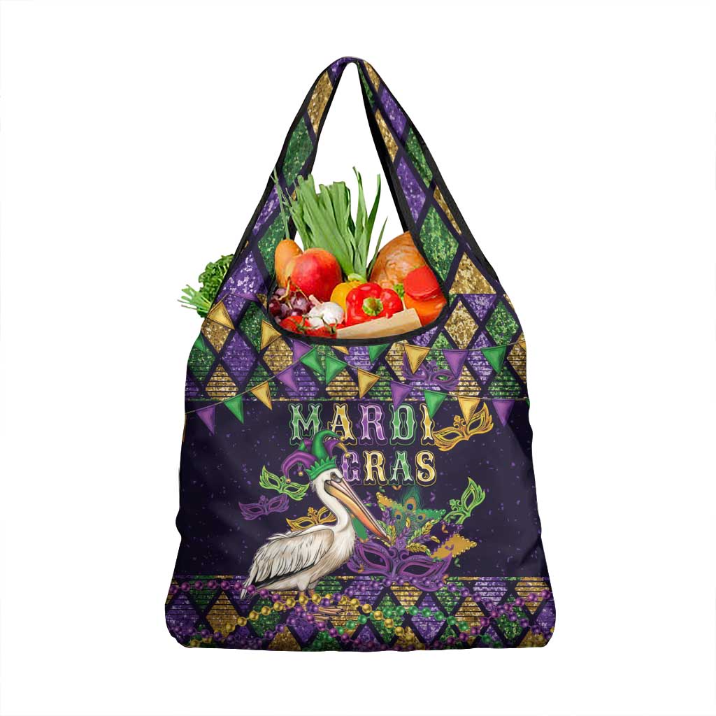 Mardi Gras Pelican Grocery Bag Let the Good Times Roll