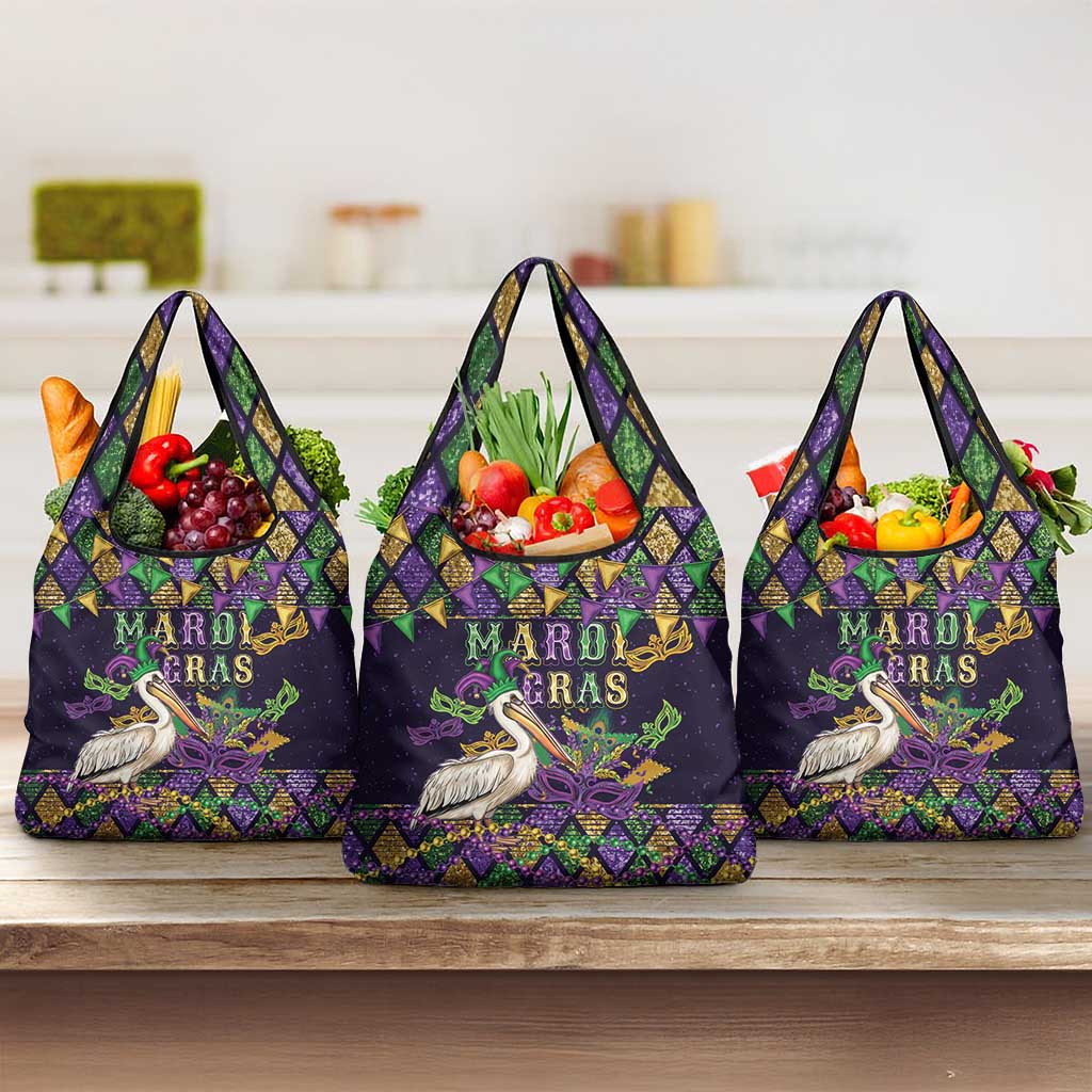 Mardi Gras Pelican Grocery Bag Let the Good Times Roll