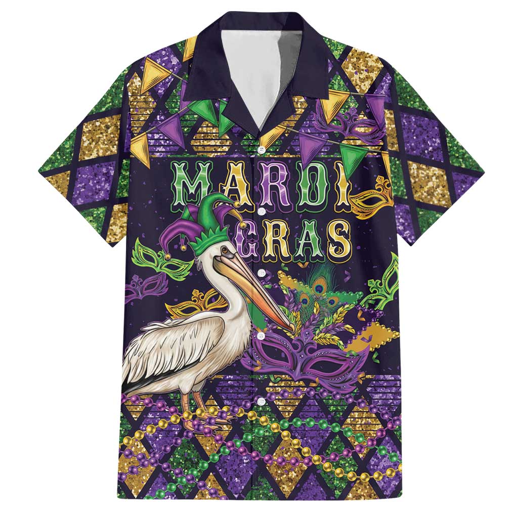 Mardi Gras Pelican Hawaiian Shirt Let the Good Times Roll