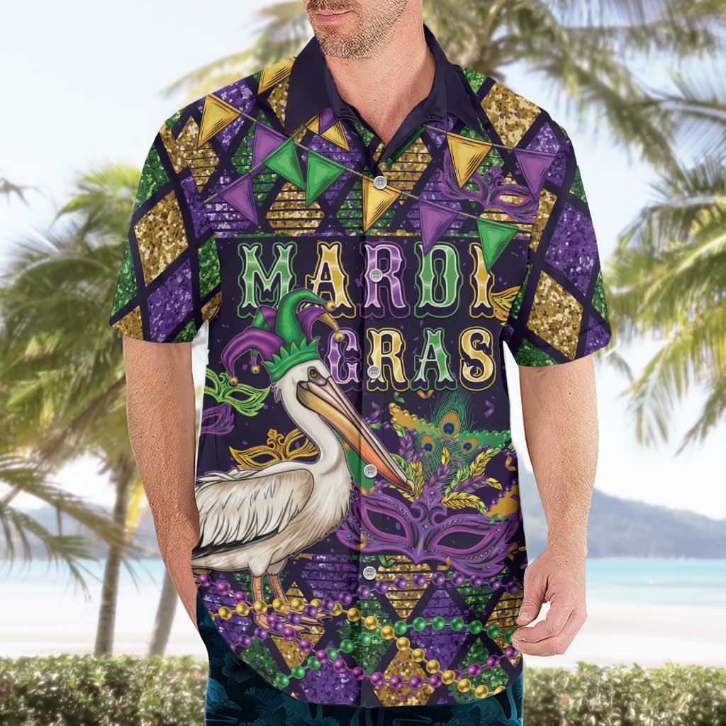 Mardi Gras Pelican Hawaiian Shirt Let the Good Times Roll