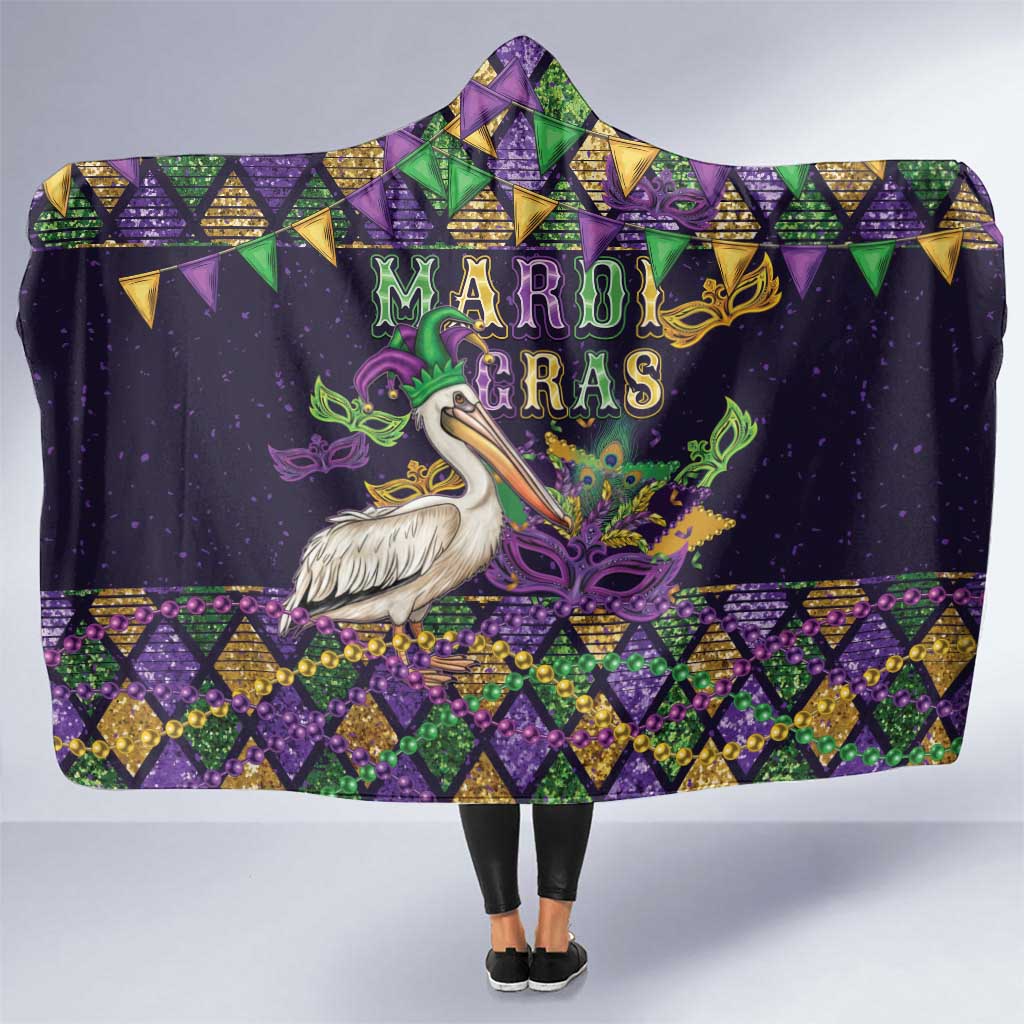 Mardi Gras Pelican Hooded Blanket Let the Good Times Roll