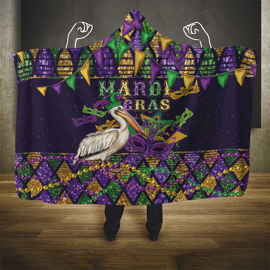 Mardi Gras Pelican Hooded Blanket Let the Good Times Roll