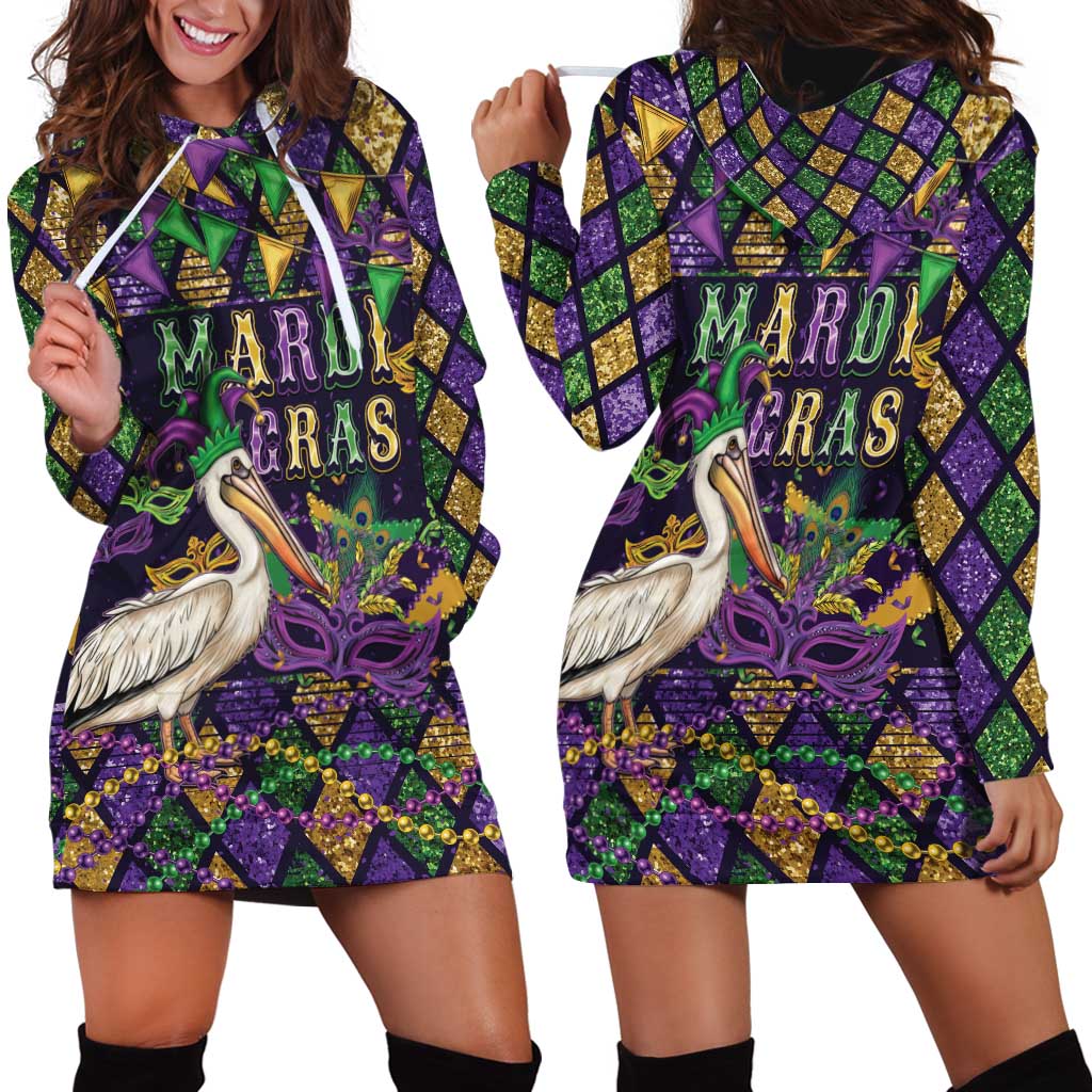 Mardi Gras Pelican Hoodie Dress Let the Good Times Roll