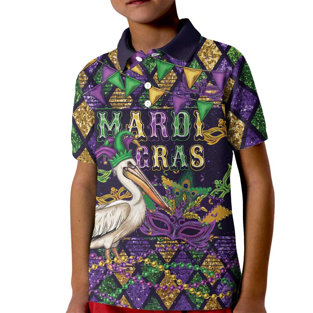 Mardi Gras Pelican Kid Polo Shirt Let the Good Times Roll