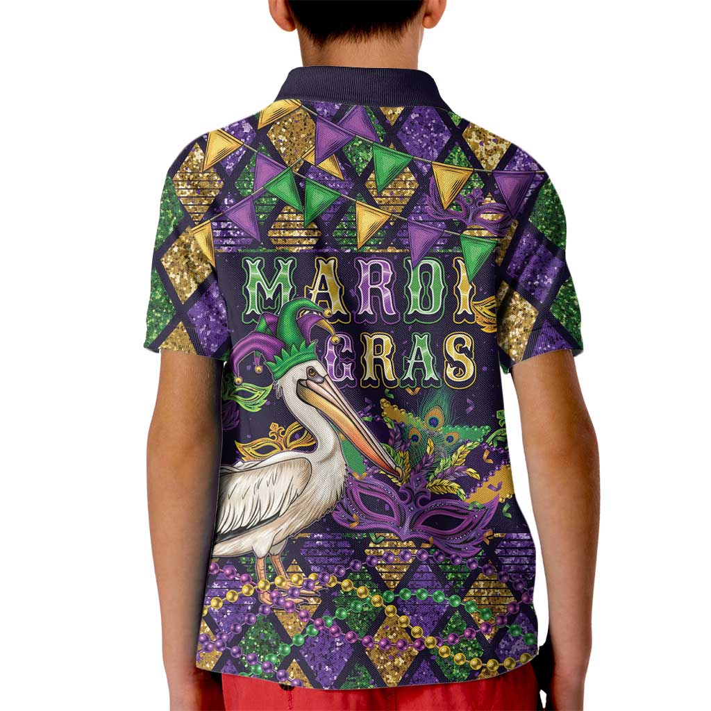 Mardi Gras Pelican Kid Polo Shirt Let the Good Times Roll
