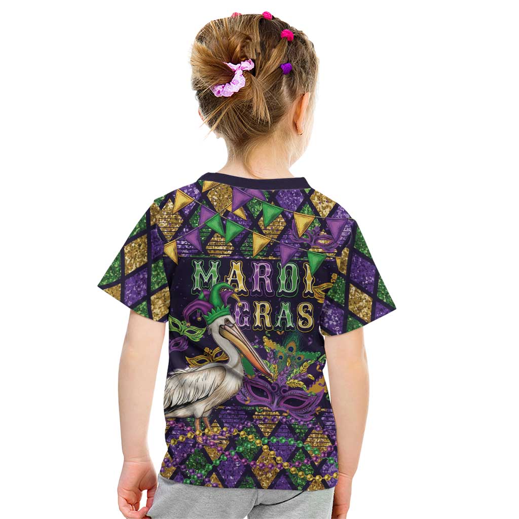 Mardi Gras Pelican Kid T Shirt Let the Good Times Roll