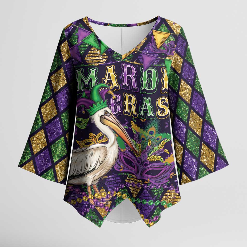 Mardi Gras Pelican Kimono Sleeve Blouse Let the Good Times Roll