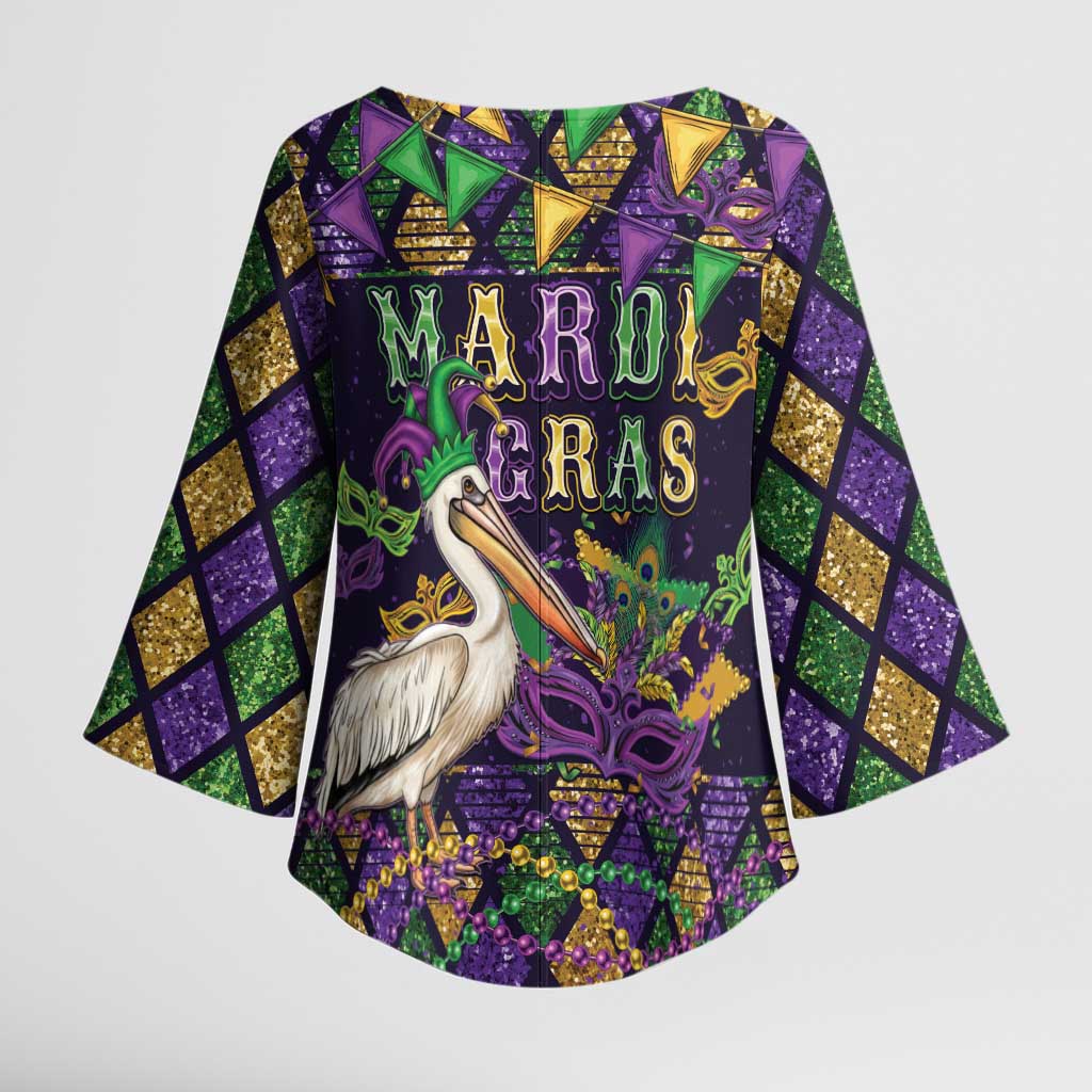 Mardi Gras Pelican Kimono Sleeve Blouse Let the Good Times Roll