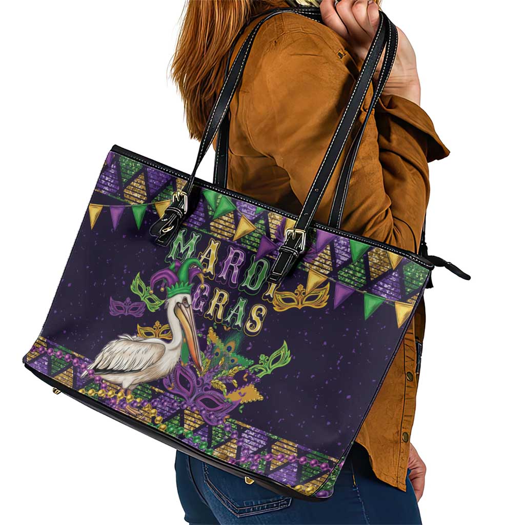 Mardi Gras Pelican Leather Tote Bag Let the Good Times Roll