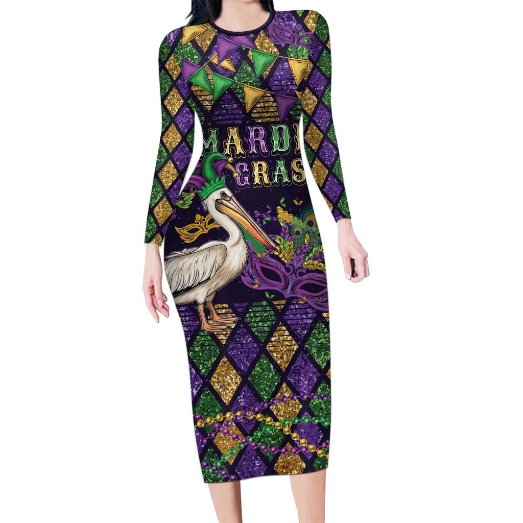 Mardi Gras Pelican Long Sleeve Bodycon Dress Let the Good Times Roll