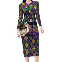Mardi Gras Pelican Long Sleeve Bodycon Dress Let the Good Times Roll