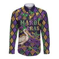 Mardi Gras Pelican Long Sleeve Button Shirt Let the Good Times Roll