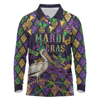 Mardi Gras Pelican Long Sleeve Polo Shirt Let the Good Times Roll