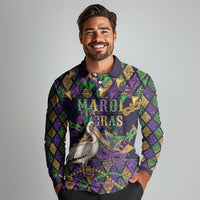 Mardi Gras Pelican Long Sleeve Polo Shirt Let the Good Times Roll
