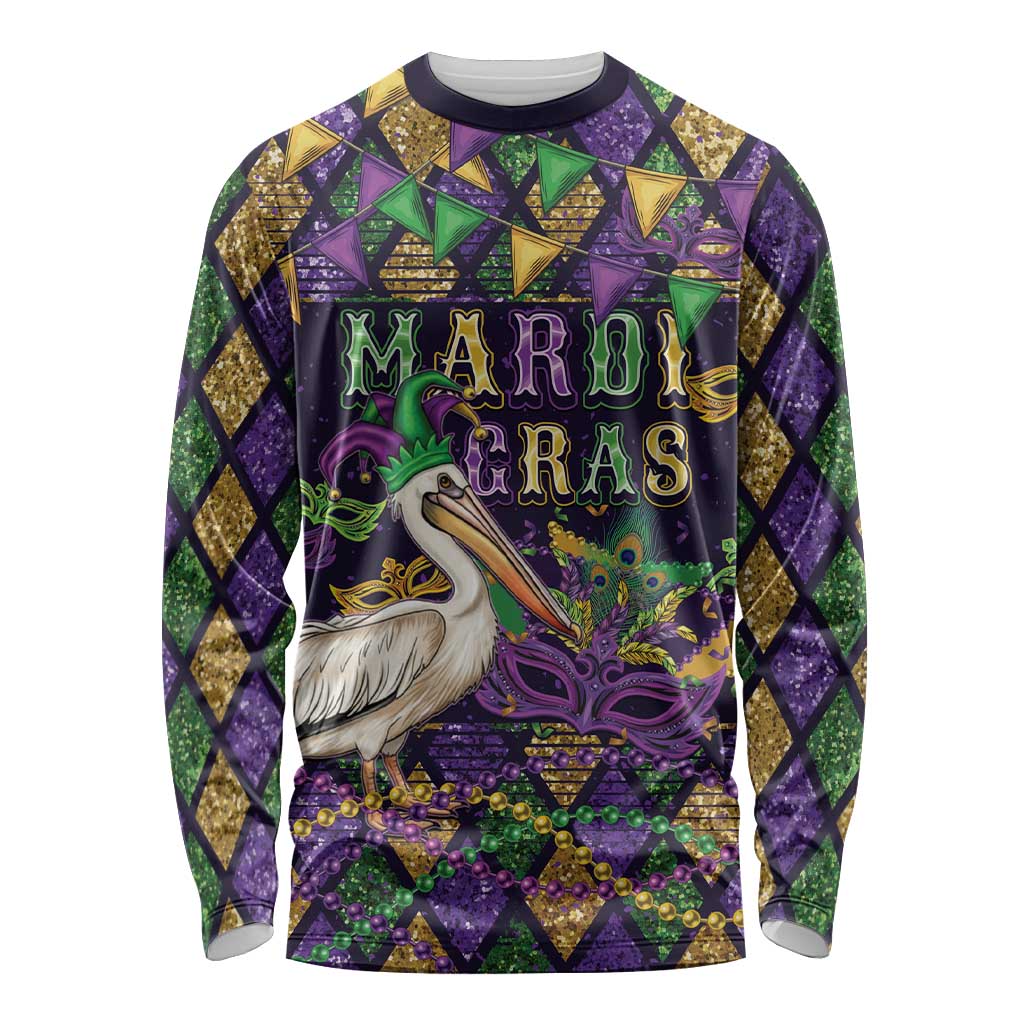Mardi Gras Pelican Long Sleeve Shirt Let the Good Times Roll