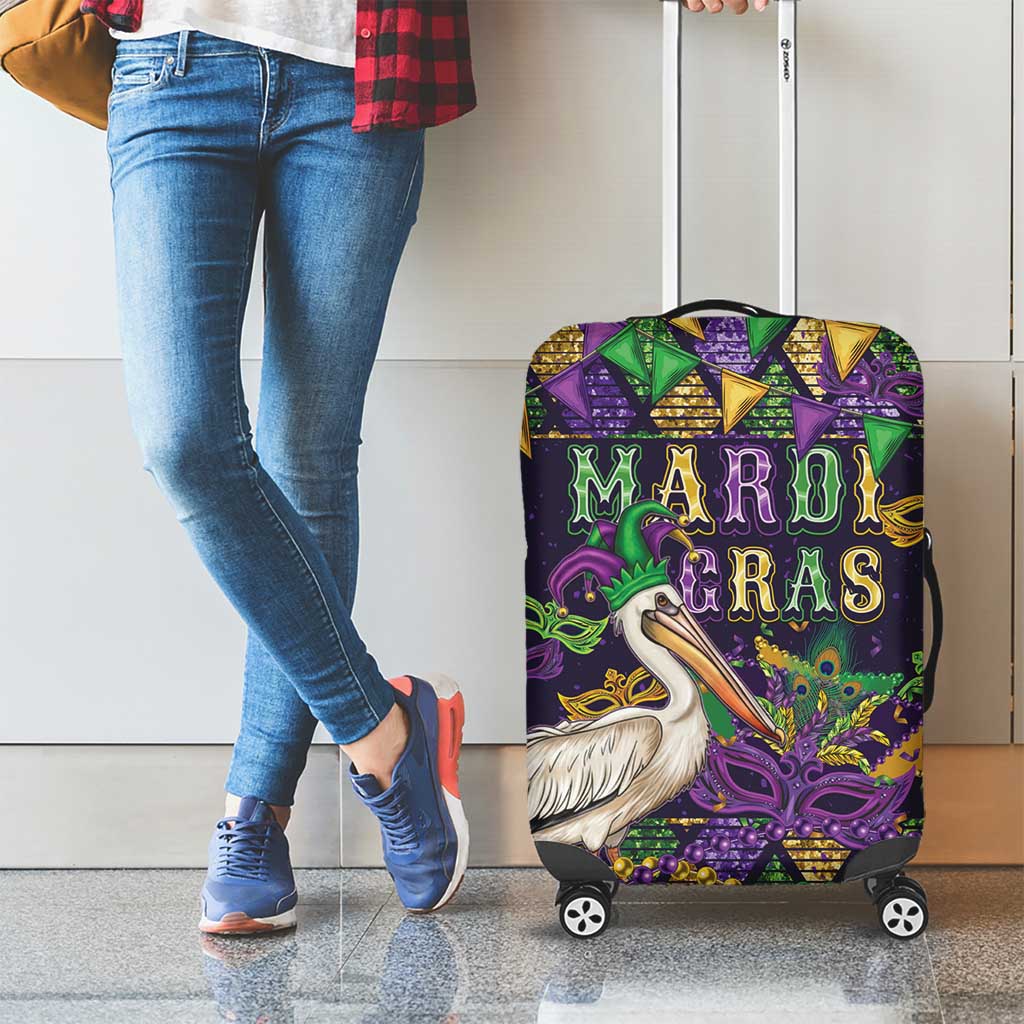 Mardi Gras Pelican Luggage Cover Let the Good Times Roll