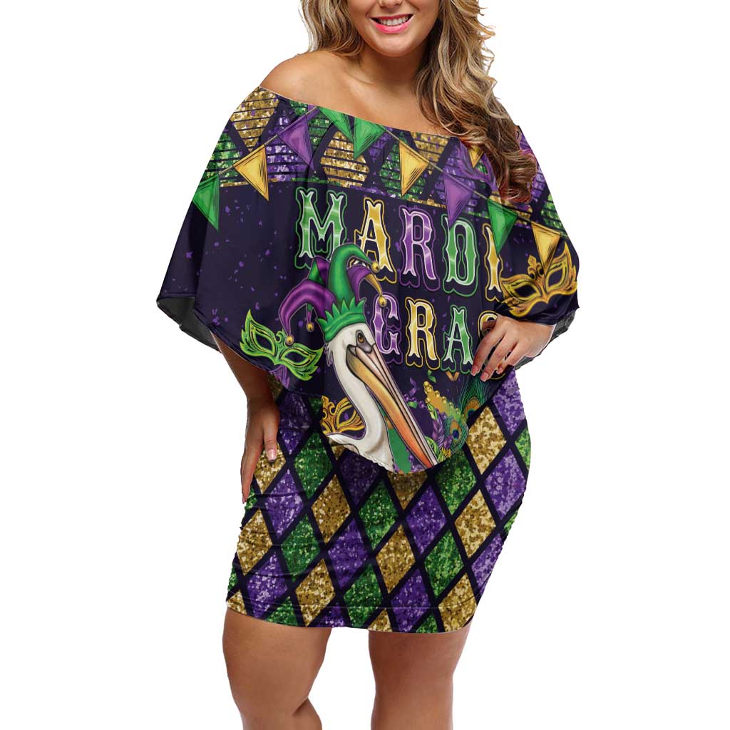 Mardi Gras Pelican Off Shoulder Short Dress Let the Good Times Roll