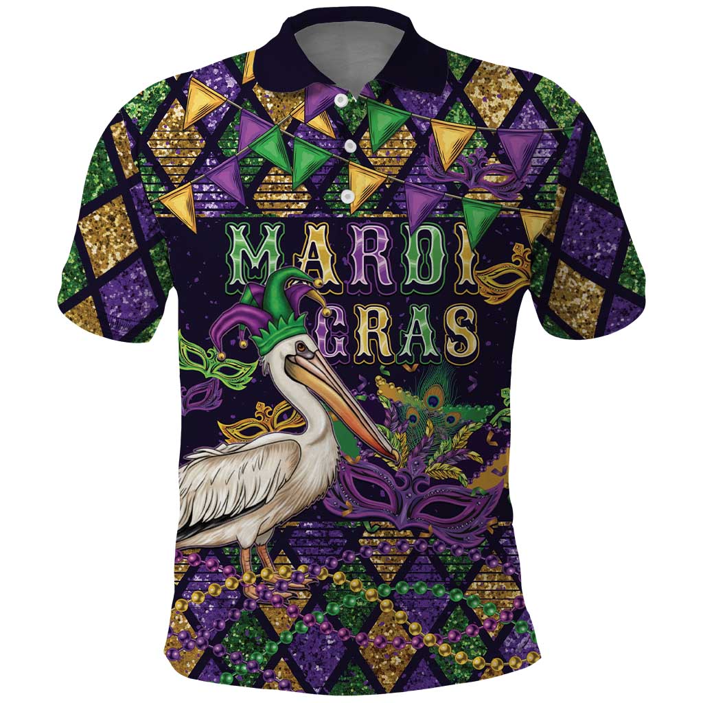 Mardi Gras Pelican Polo Shirt Let the Good Times Roll