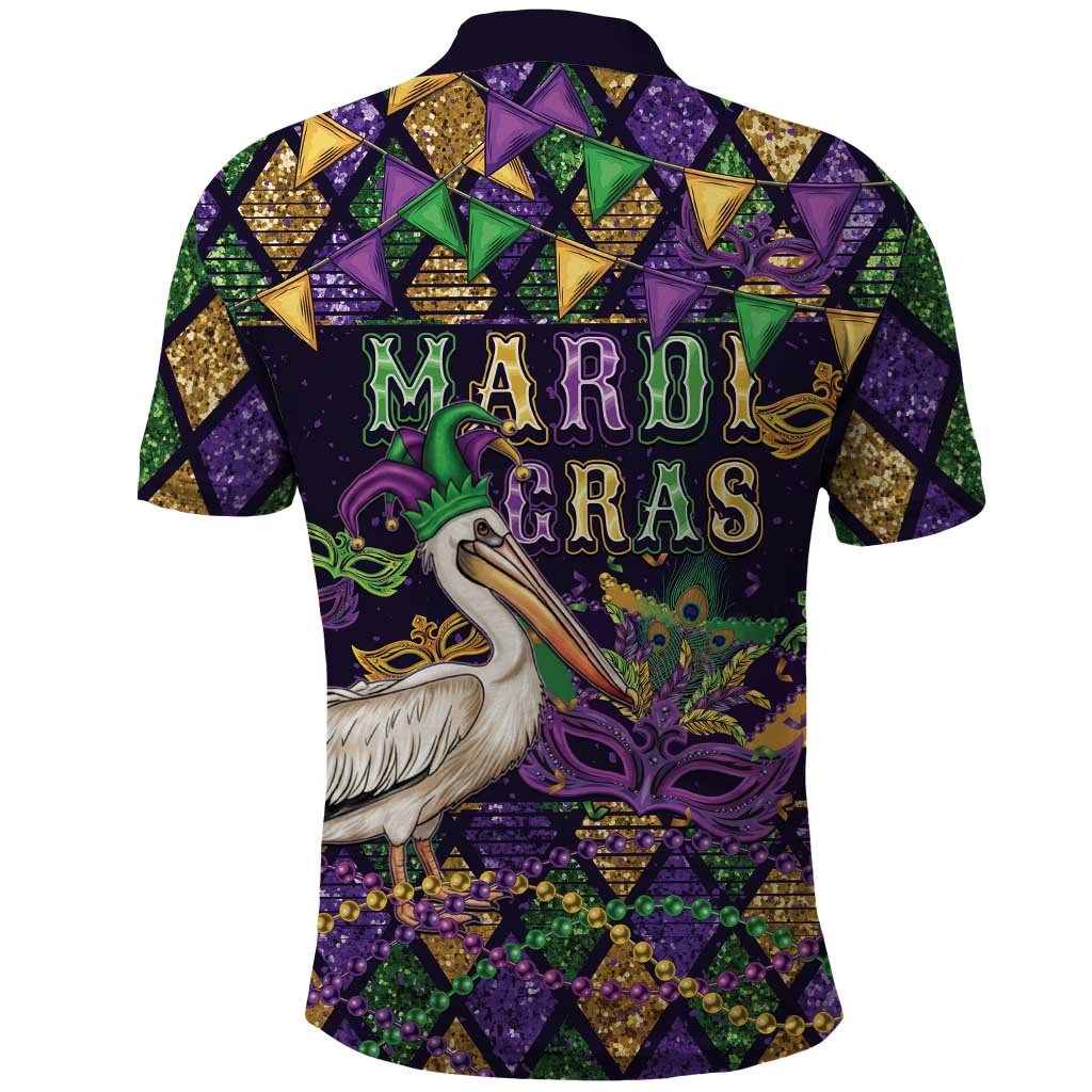 Mardi Gras Pelican Polo Shirt Let the Good Times Roll