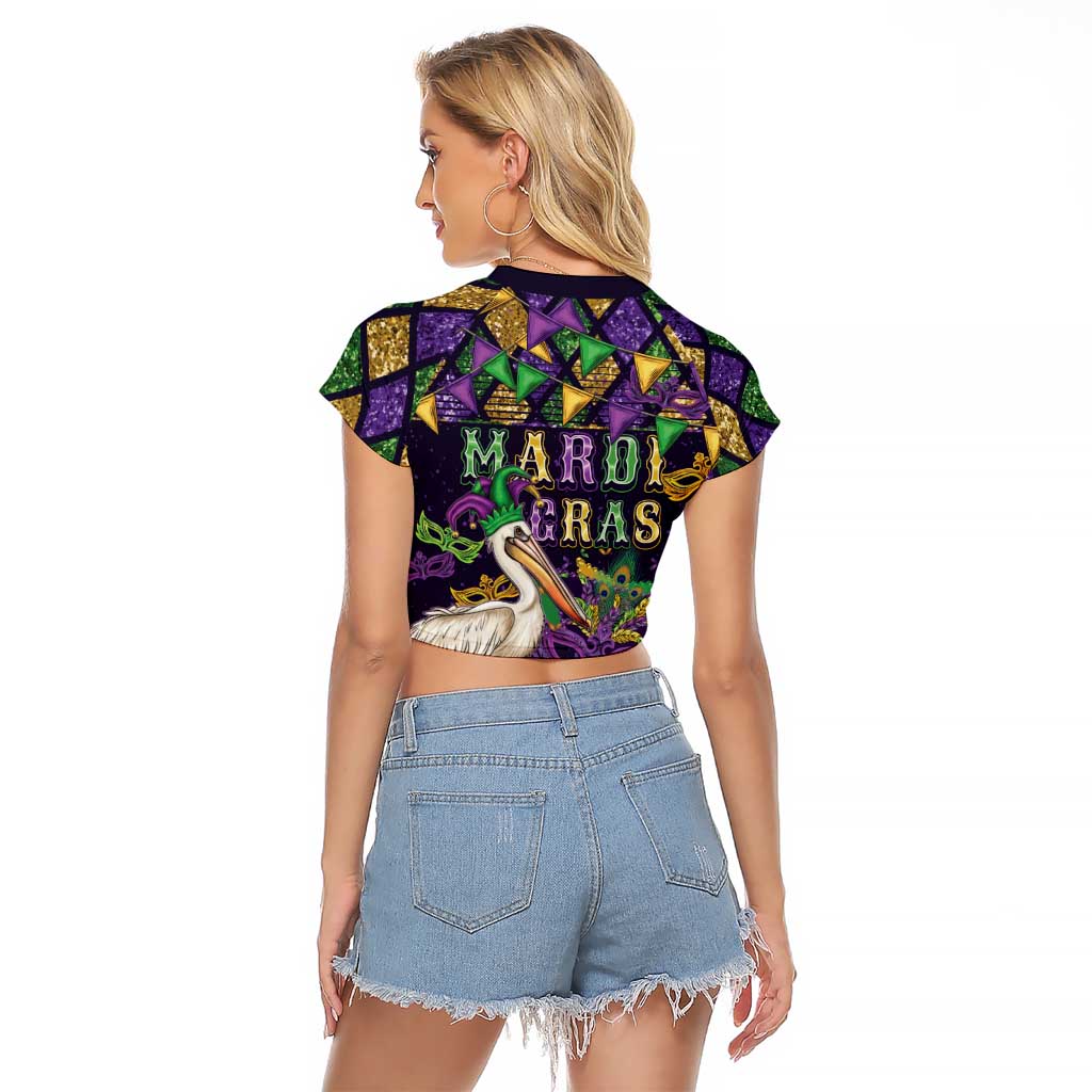 Mardi Gras Pelican Raglan Cropped T Shirt Let the Good Times Roll