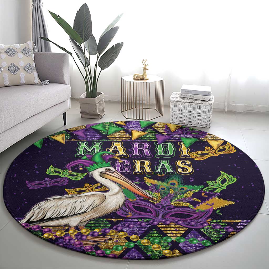 Mardi Gras Pelican Round Carpet Let the Good Times Roll