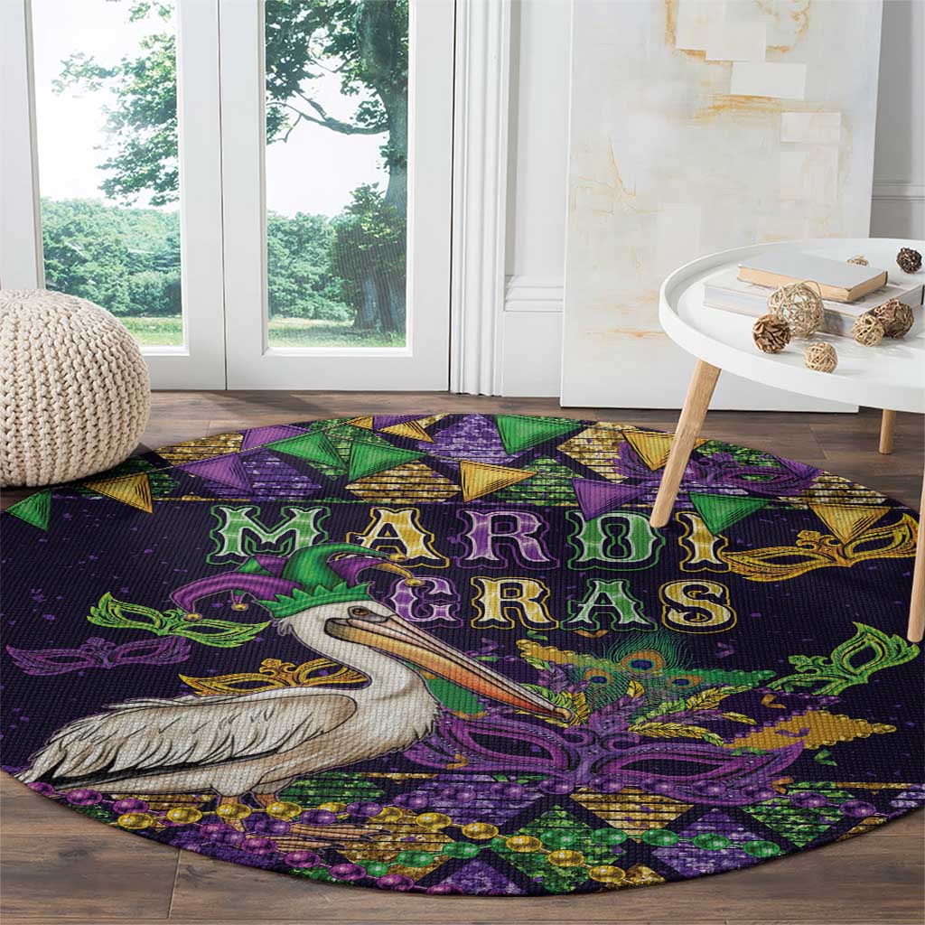Mardi Gras Pelican Round Carpet Let the Good Times Roll