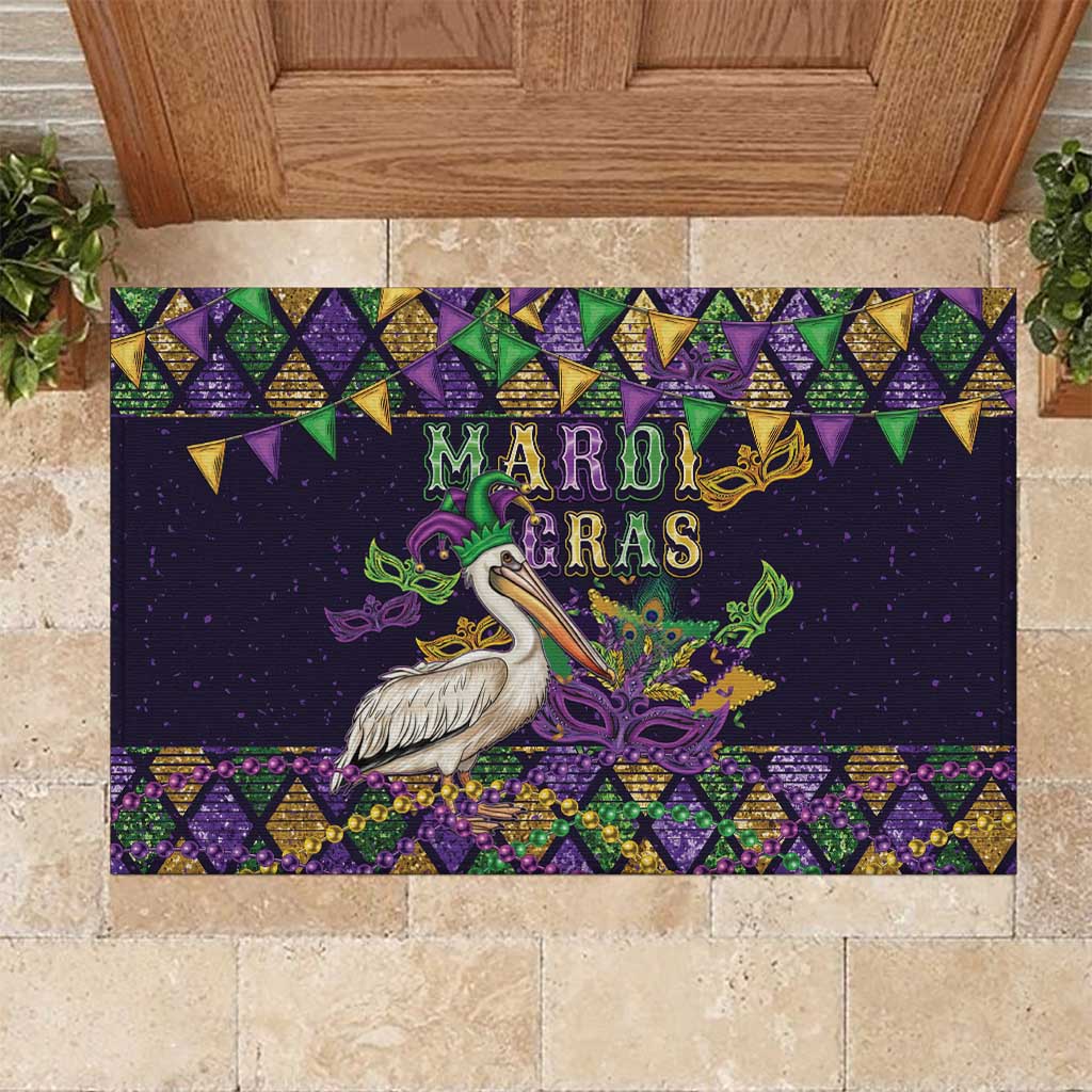 Mardi Gras Pelican Rubber Doormat Let the Good Times Roll