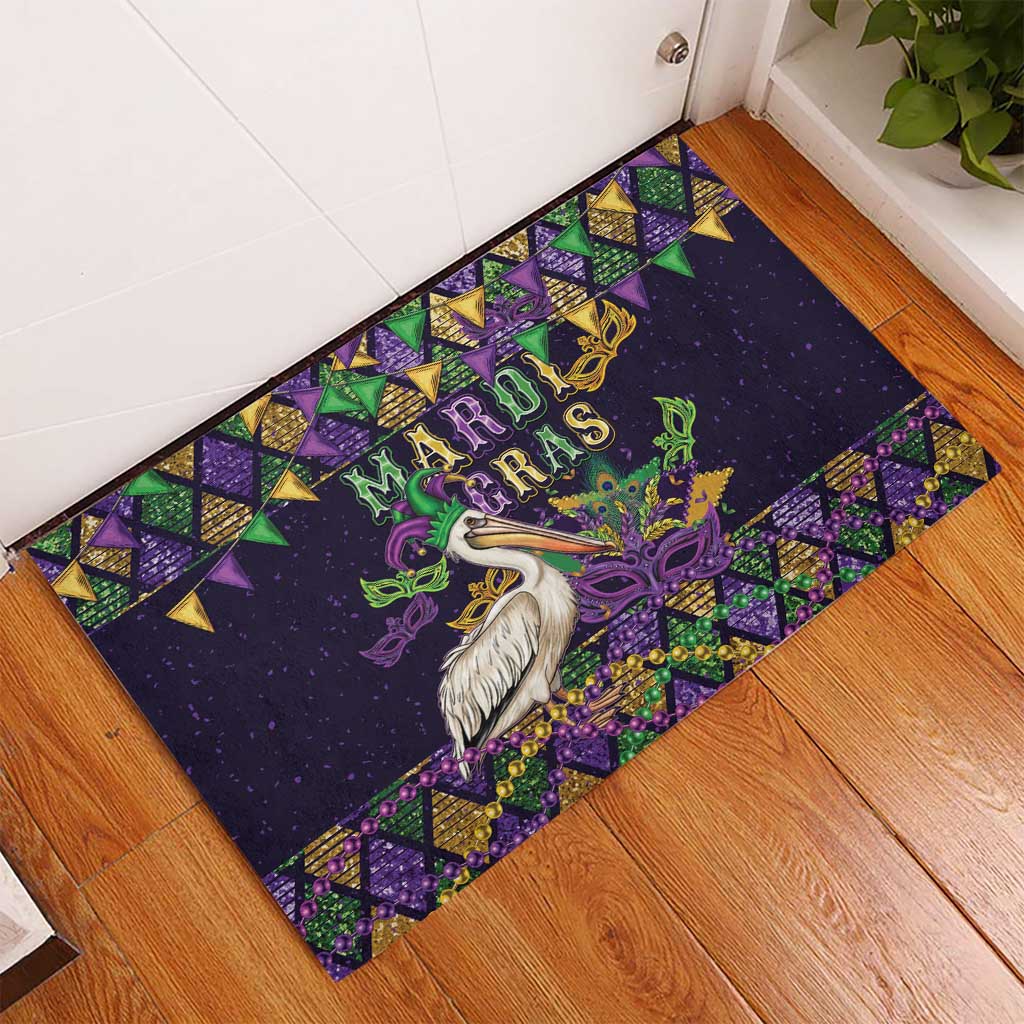 Mardi Gras Pelican Rubber Doormat Let the Good Times Roll