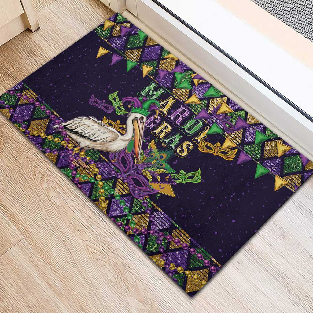Mardi Gras Pelican Rubber Doormat Let the Good Times Roll