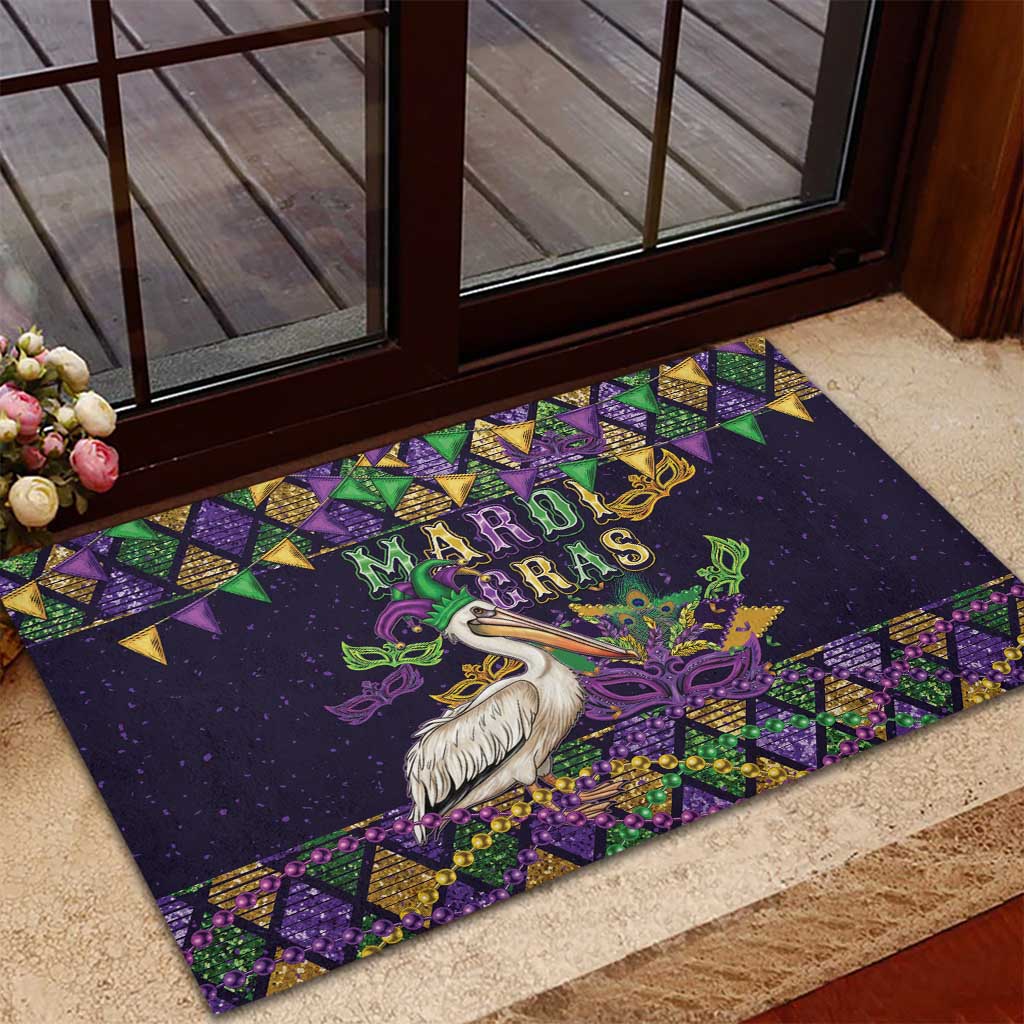 Mardi Gras Pelican Rubber Doormat Let the Good Times Roll