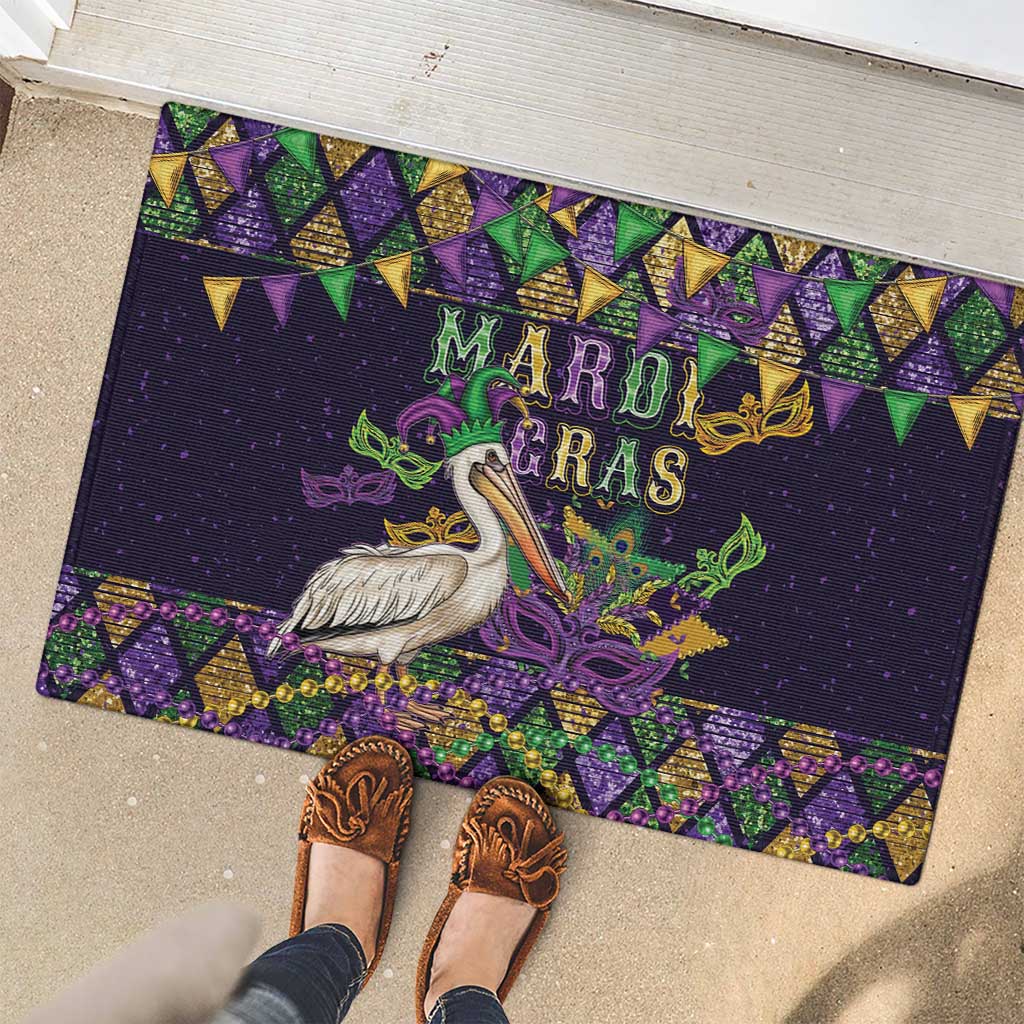 Mardi Gras Pelican Rubber Doormat Let the Good Times Roll