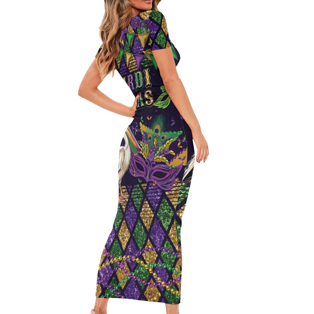 Mardi Gras Pelican Short Sleeve Bodycon Dress Let the Good Times Roll