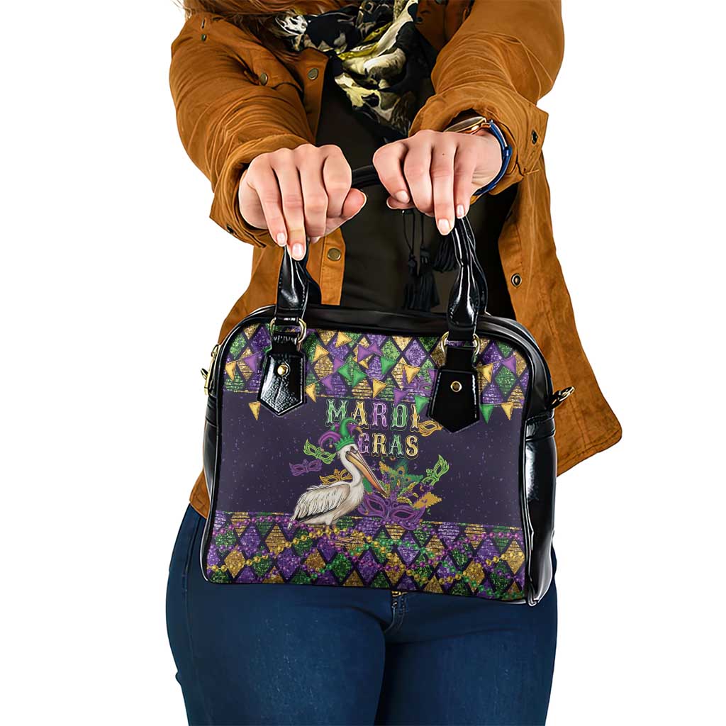 Mardi Gras Pelican Shoulder Handbag Let the Good Times Roll