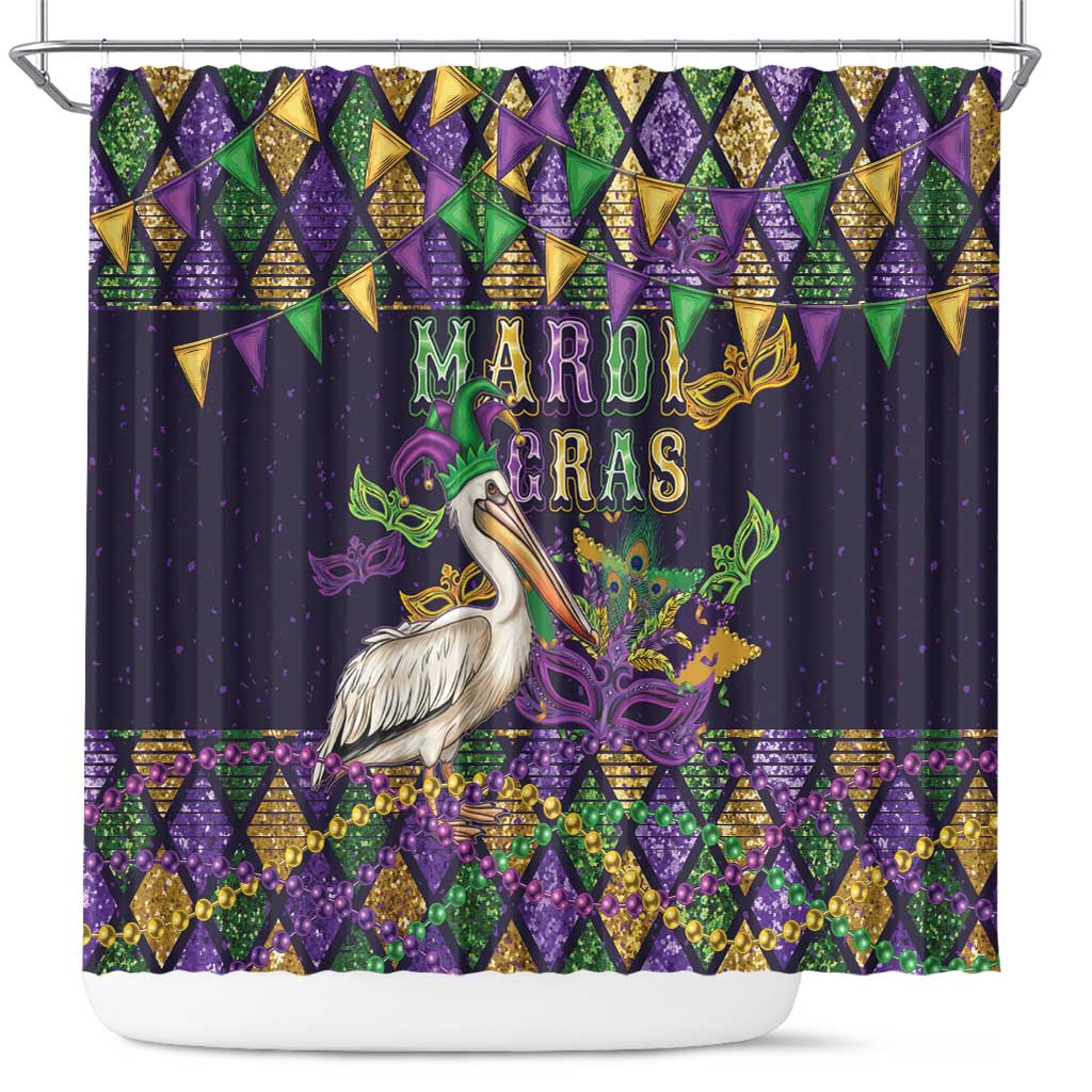 Mardi Gras Pelican Shower Curtain Let the Good Times Roll