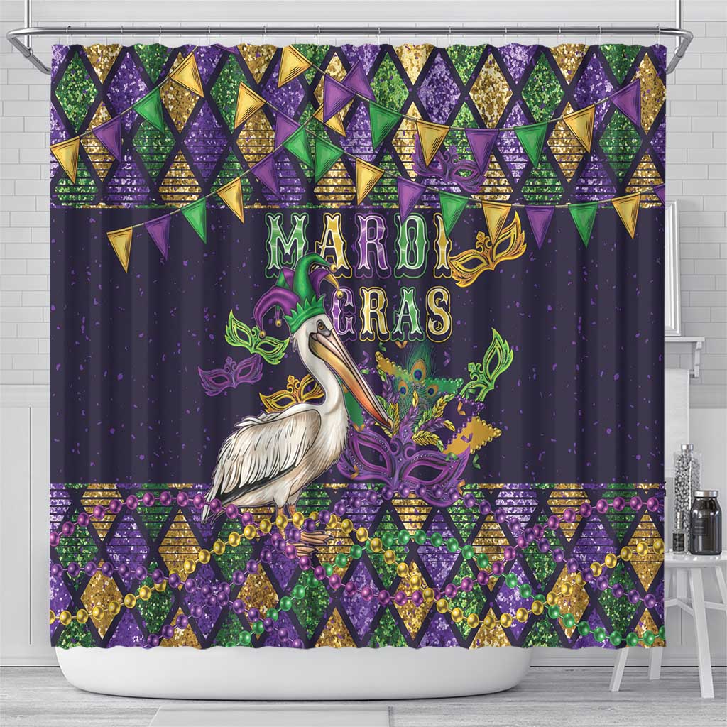 Mardi Gras Pelican Shower Curtain Let the Good Times Roll
