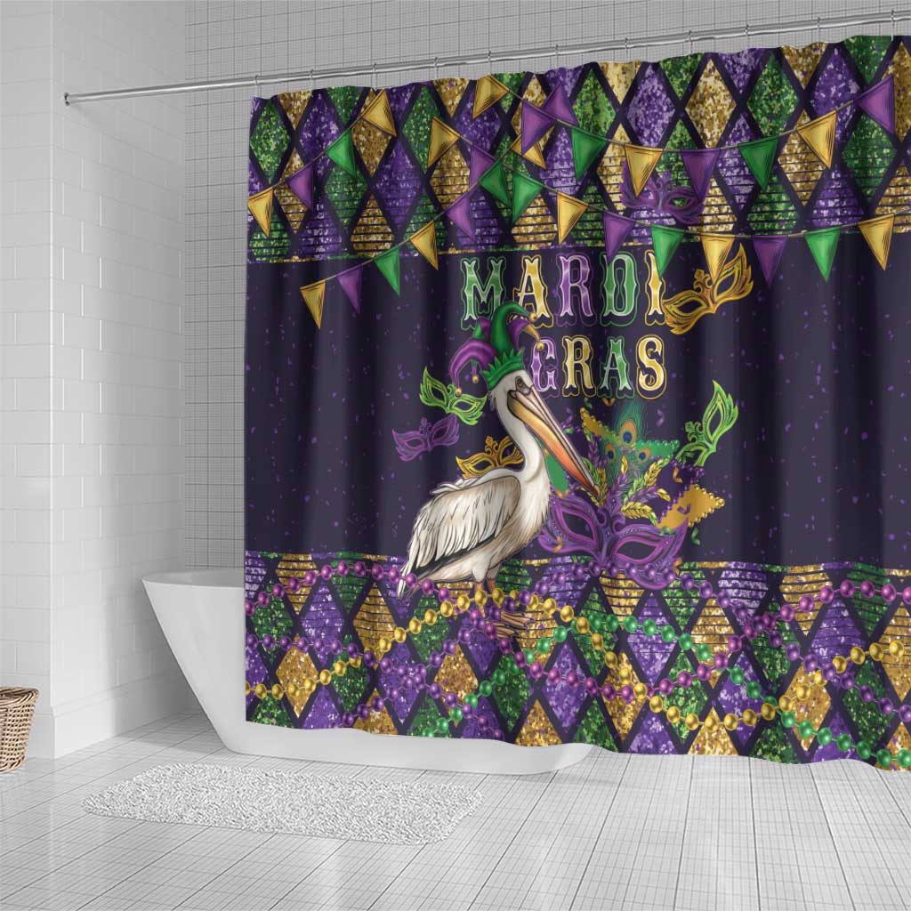 Mardi Gras Pelican Shower Curtain Let the Good Times Roll