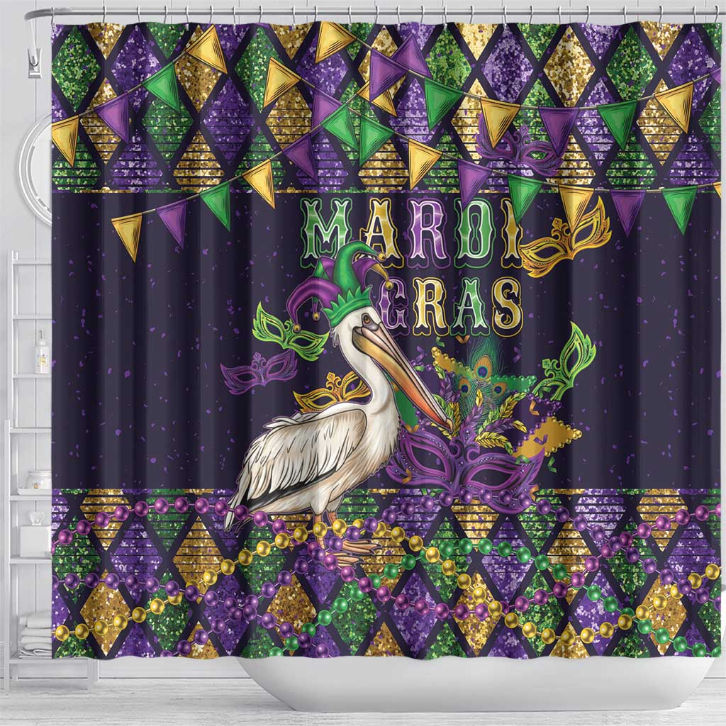 Mardi Gras Pelican Shower Curtain Let the Good Times Roll