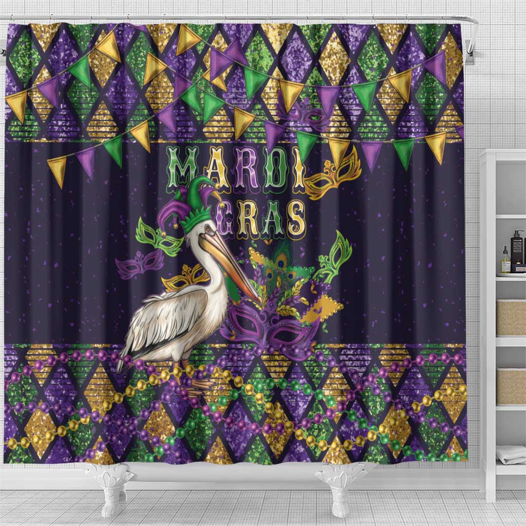Mardi Gras Pelican Shower Curtain Let the Good Times Roll
