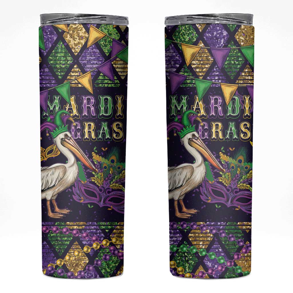 Mardi Gras Pelican Skinny Tumbler Let the Good Times Roll