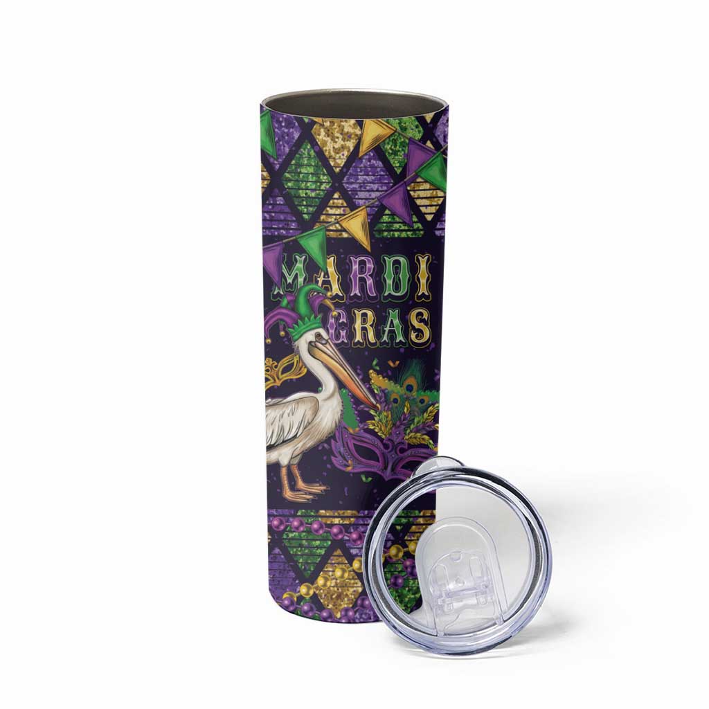 Mardi Gras Pelican Skinny Tumbler Let the Good Times Roll