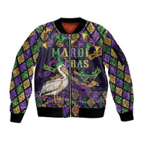 Mardi Gras Pelican Sleeve Zip Bomber Jacket Let the Good Times Roll