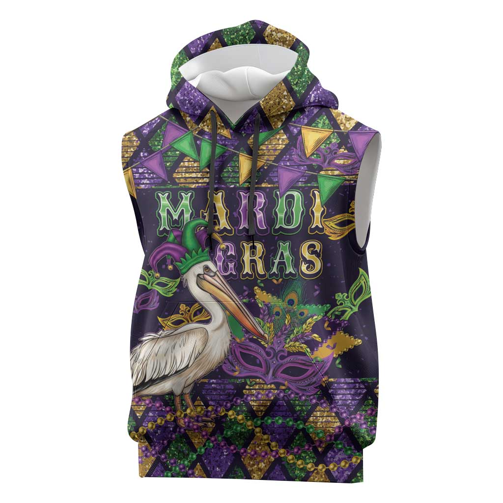 Mardi Gras Pelican Sleeveless Hoodie Let the Good Times Roll